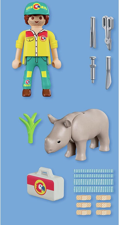 Playmobil DuoPack Ranger with Rhino – Wildlife Ranger Figure and Baby Rhino for Animal Rescue Play