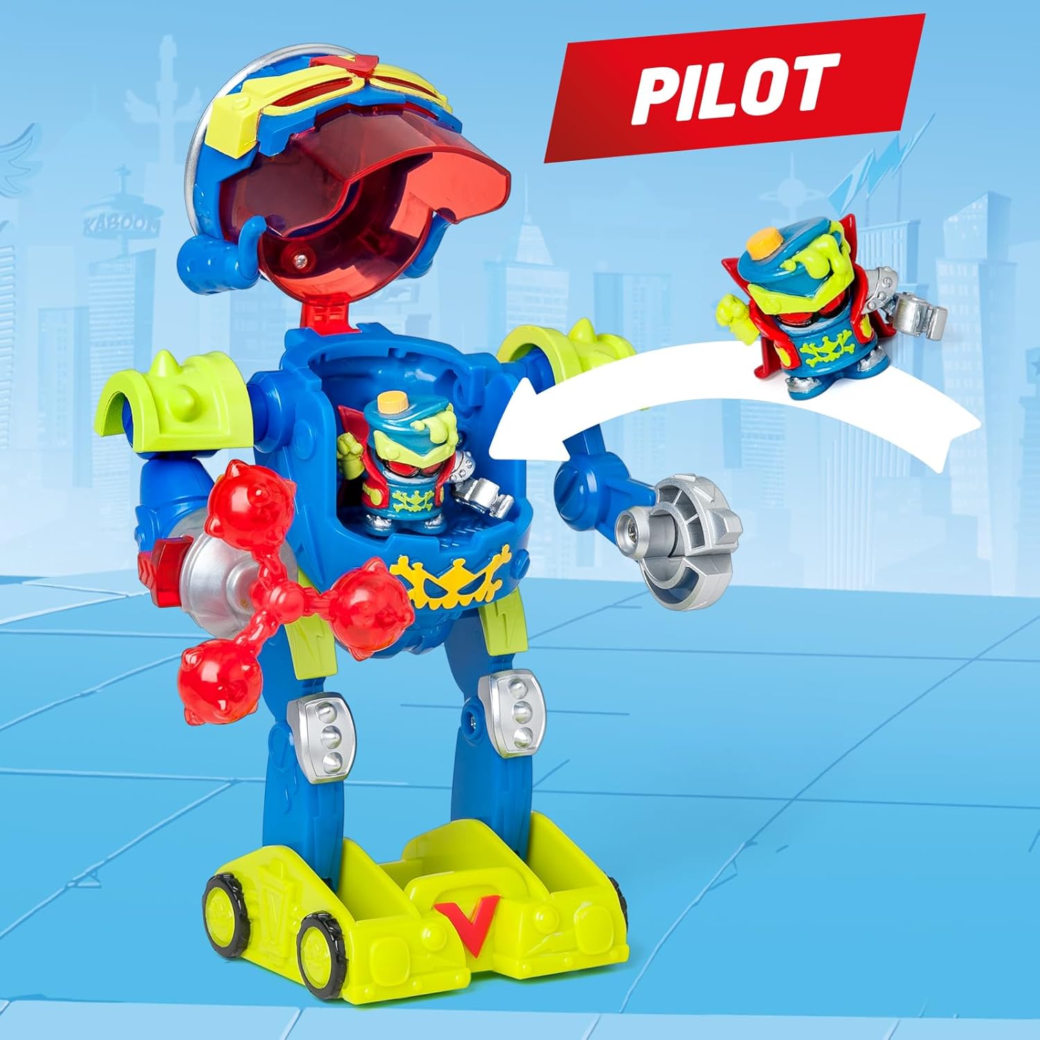 SUPERTHINGS – Ultra Striker Mr. King. Mr. King's Ultra Striker robot from the animated series “Superthings Kazoom Power”. Contains 1 Ultra Striker robot and 1 exclusive Mr. King.