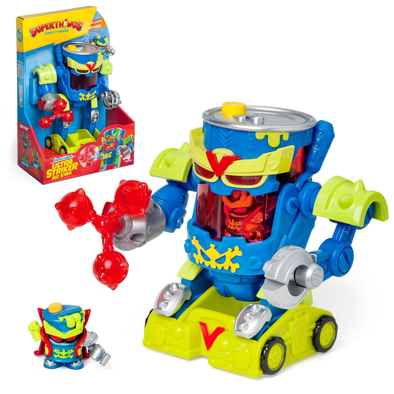 SUPERTHINGS – Ultra Striker Mr. King. Mr. King's Ultra Striker robot from the animated series “Superthings Kazoom Power”. Contains 1 Ultra Striker robot and 1 exclusive Mr. King.