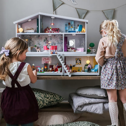 Lundby Poppenhuis bed met nachtkastje set, 10-delig poppenhuis accessoires - slaapkamer meubels voor miniatuur huis - poppenaccessoires set met poppen tweepersoonsbed voor 11 cm poppen