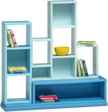 LUNDBY Poppenhuismeubelsets - poppenhuis boekenkast + boekenaccessoires boekenplank - 12-delige set voor 11 cm minipoppen vanaf 4 jaar en 1:18