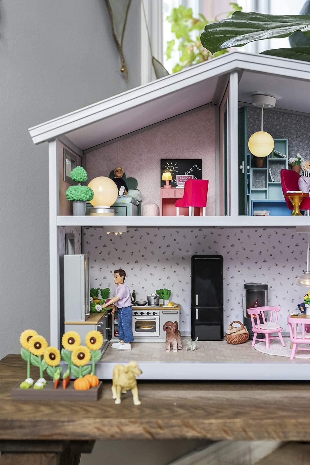LUNDBY Poppenhuismeubelsets - poppenhuis boekenkast + boekenaccessoires boekenplank - 12-delige set voor 11 cm minipoppen vanaf 4 jaar en 1:18