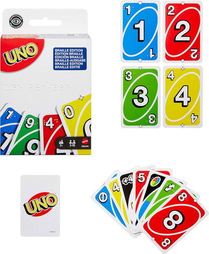 Mattel Games UNO Braille Card Game with Deck Specially Designed for Blind & Low-Vision Players for Kids, Family Nights & Parties, JMK87