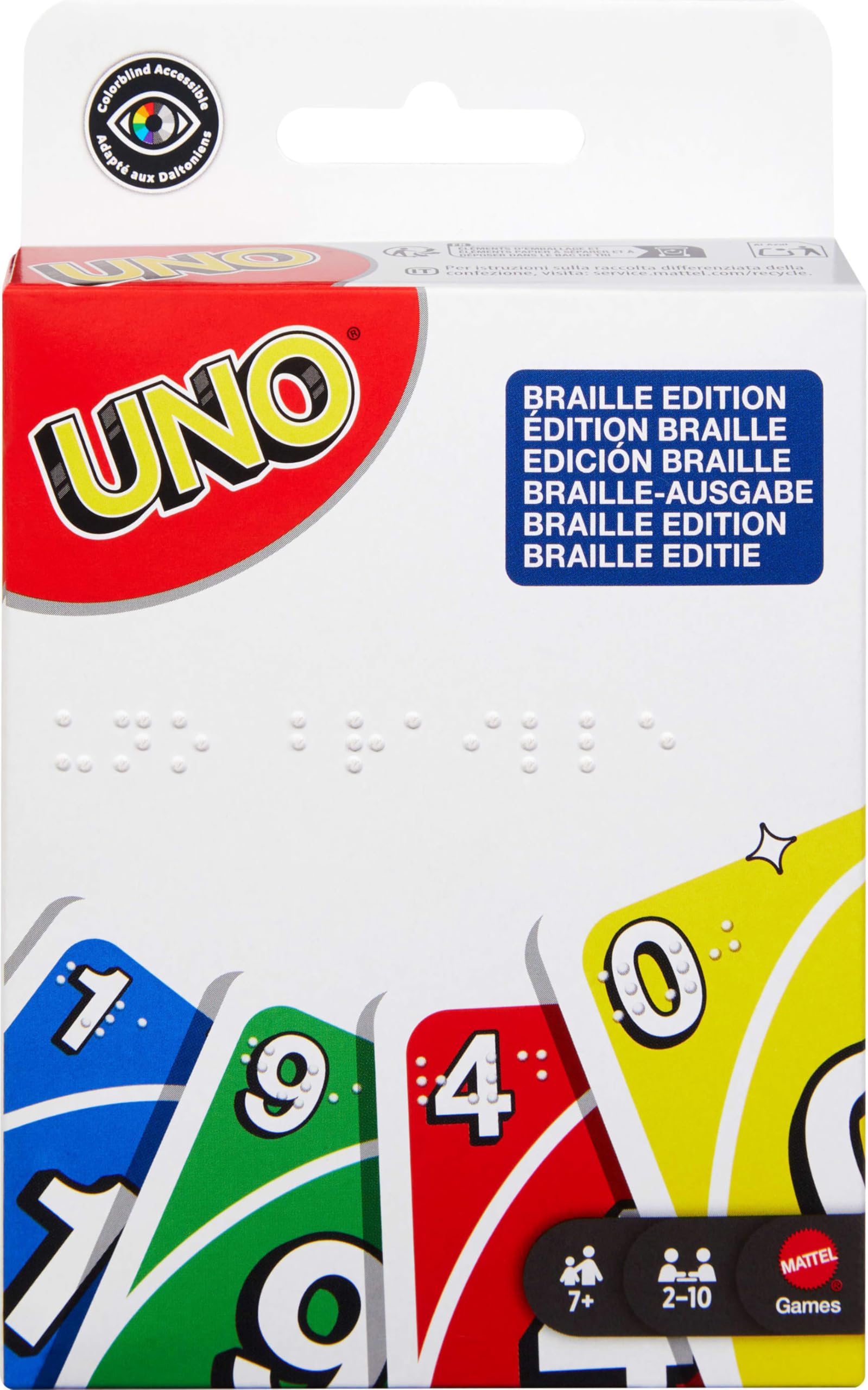 Mattel Games UNO Braille Card Game with Deck Specially Designed for Blind & Low-Vision Players for Kids, Family Nights & Parties, JMK87