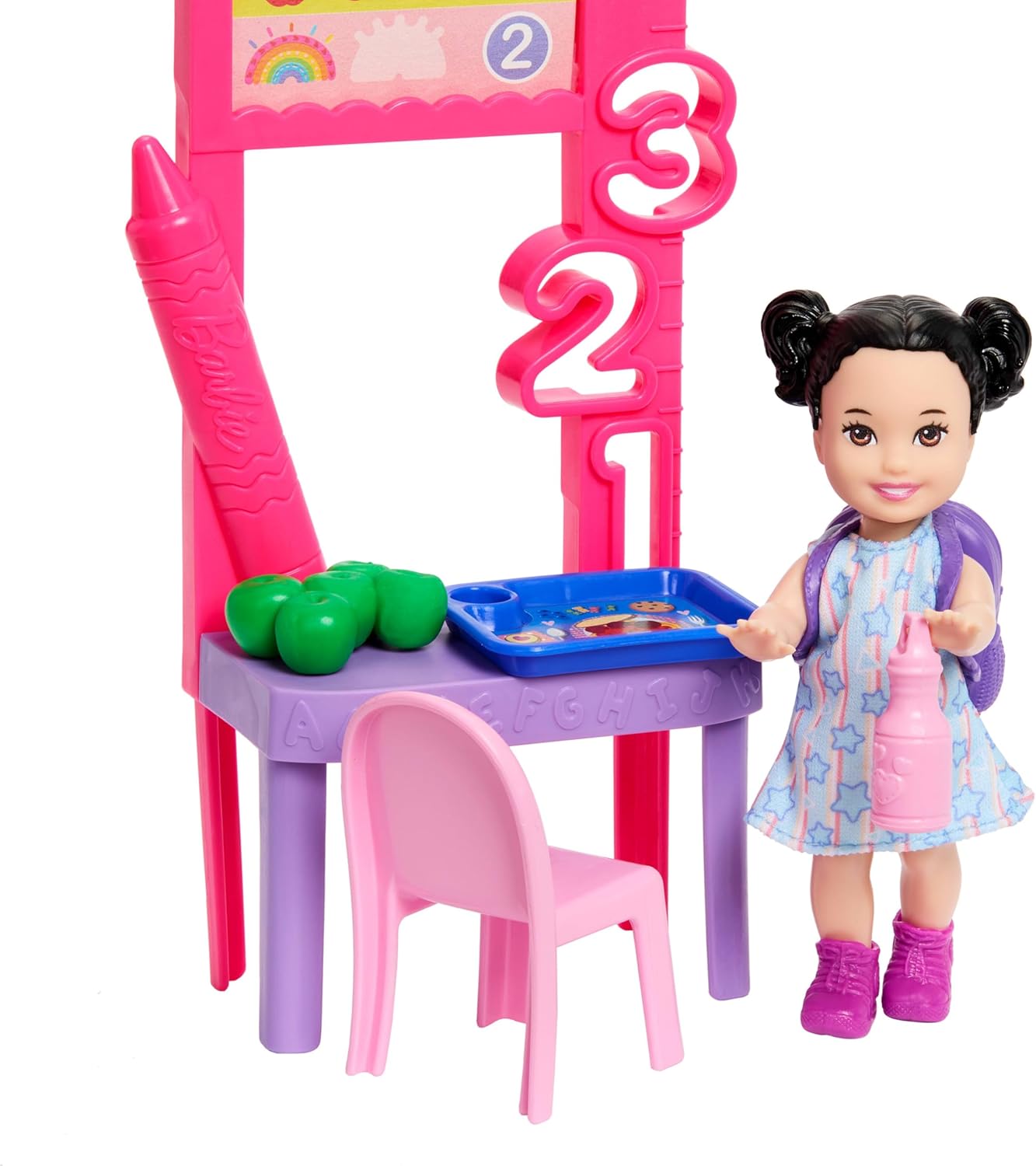Barbie Careers Teacher Playset with Fashion Doll Wearing Removable Dress, Toddler Small Doll, Classroom Board & Accessories, JMK16
