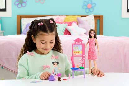 Barbie Careers Teacher Playset with Fashion Doll Wearing Removable Dress, Toddler Small Doll, Classroom Board & Accessories, JMK16
