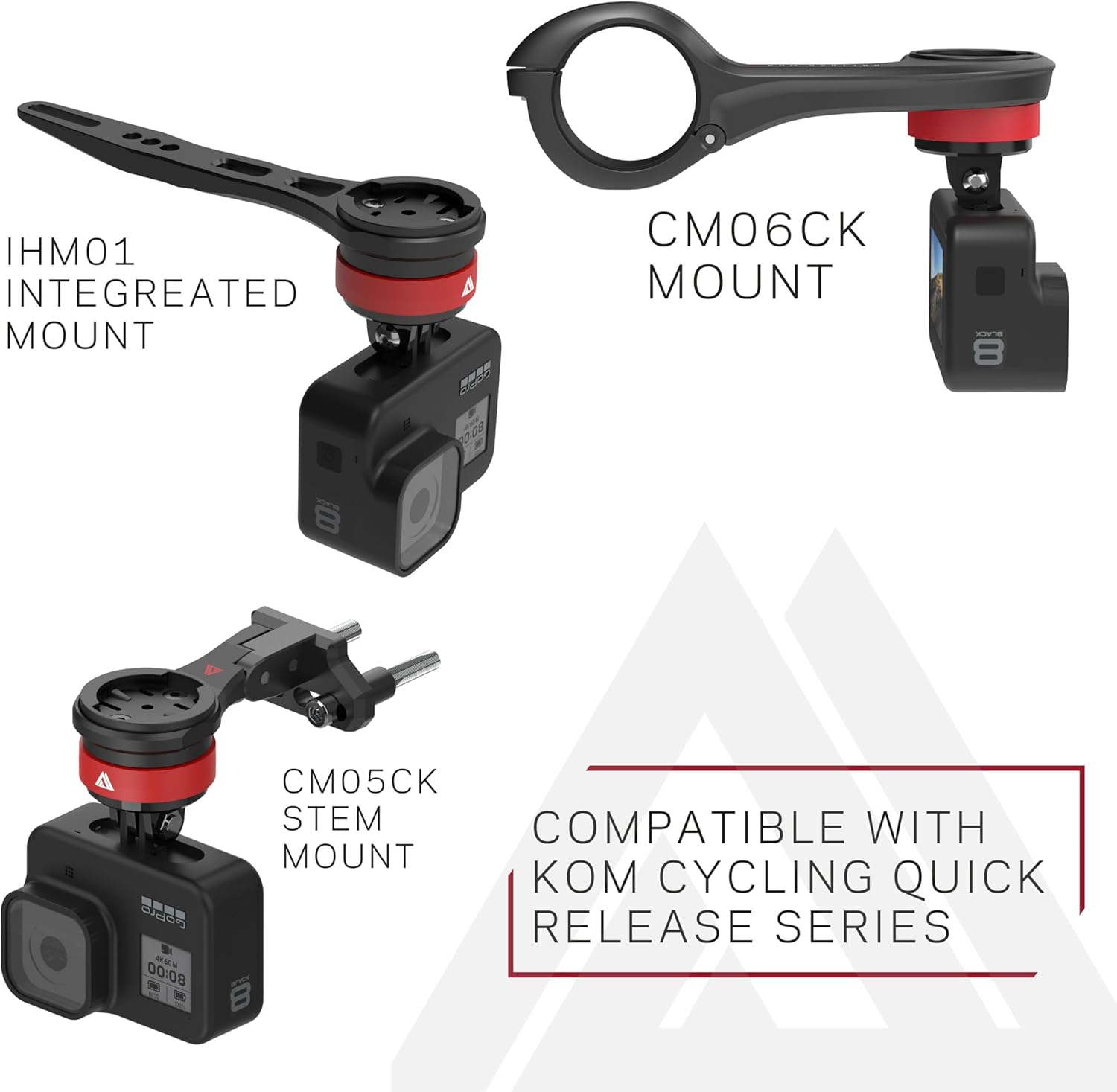 KOM Cycling Integrated Handlebar Mount Wahoo Mount for Integrated Handlebars Made with CNC Alumninumn fits Bars Such as Shimano, FSA, Canyon, Ritchey, and Many Others! (Mount with GoPro Adapter