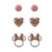 Disney - Brass Light Rose Crystal, Heart & Minnie Stud Earrings 3 Pc Set