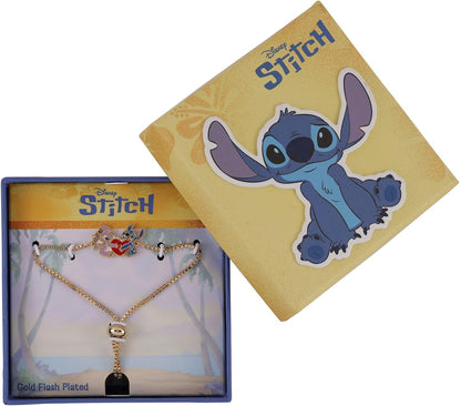 Disney -  Brass Yg Plt Stitch and Angel Heart Lariat Bracelet