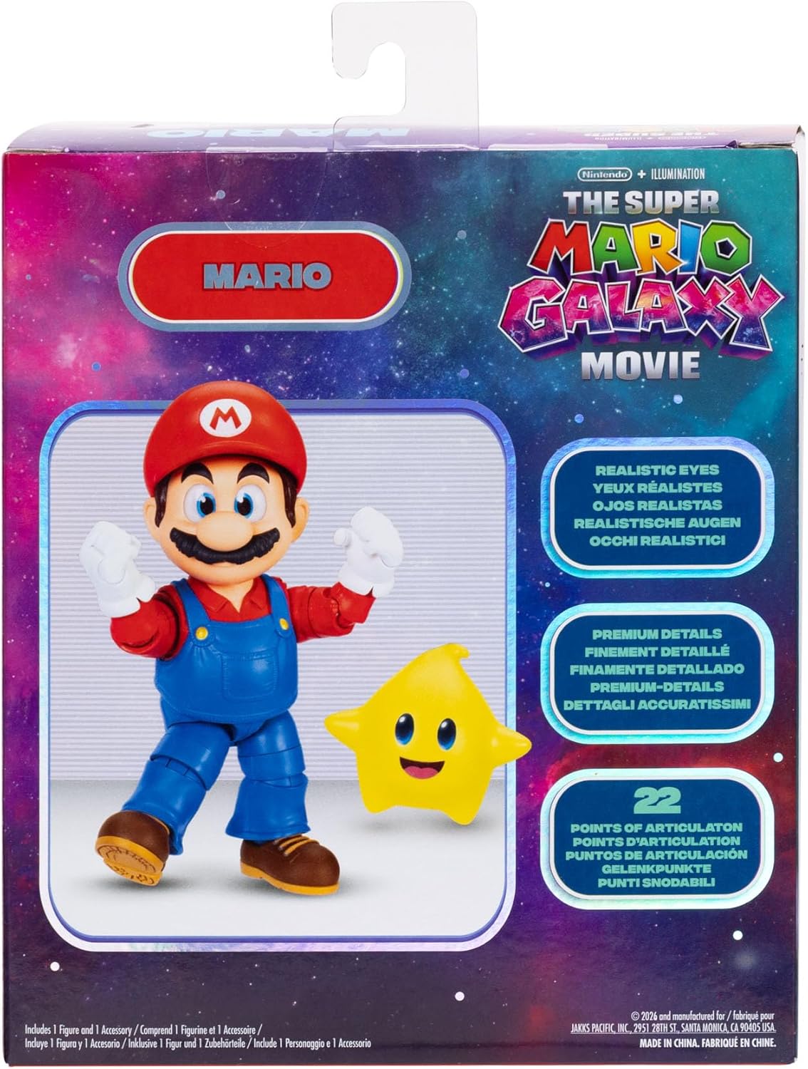 The Super Mario Galaxy Movie - Mario Figuur 12 cm Accessoire Gele Luma Ster Fosforescerend - Officiële Licentie Jakks Pacific - 22 Articulatiepunten Acryl Ogen - Nintendo - 3+ Jaar