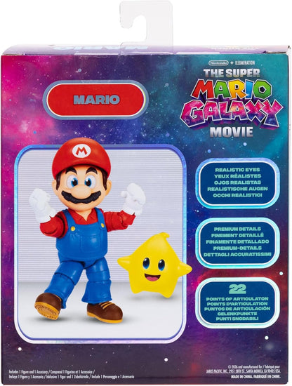 The Super Mario Galaxy Movie - Mario Figuur 12 cm Accessoire Gele Luma Ster Fosforescerend - Officiële Licentie Jakks Pacific - 22 Articulatiepunten Acryl Ogen - Nintendo - 3+ Jaar