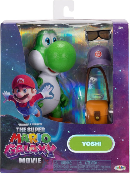 Jakks Pacific The Super Mario Galaxy Movie Yoshi 5" / 12.7cm Action Figure with Accessory, Officially Licensed, 20 Points of Articulation, Includes Cap, Sunglasses and Satchel, for Ages 3+