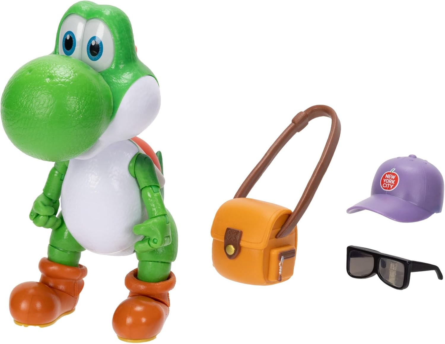Jakks Pacific The Super Mario Galaxy Movie Yoshi 5" / 12.7cm Action Figure with Accessory, Officially Licensed, 20 Points of Articulation, Includes Cap, Sunglasses and Satchel, for Ages 3+