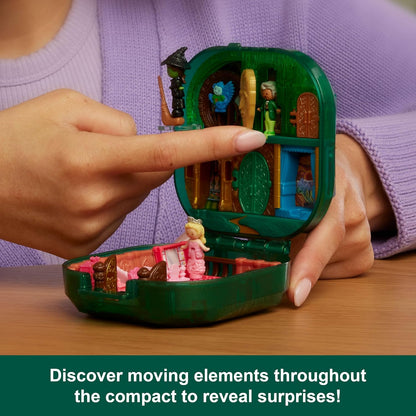 Polly Pocket x Wicked Collector Compact, Micro Dolls and Playset, 2 Themed Accessories, Iconic Shiz & Oz Locations, Glinda, Elphaba, & The Wizard, JFV04