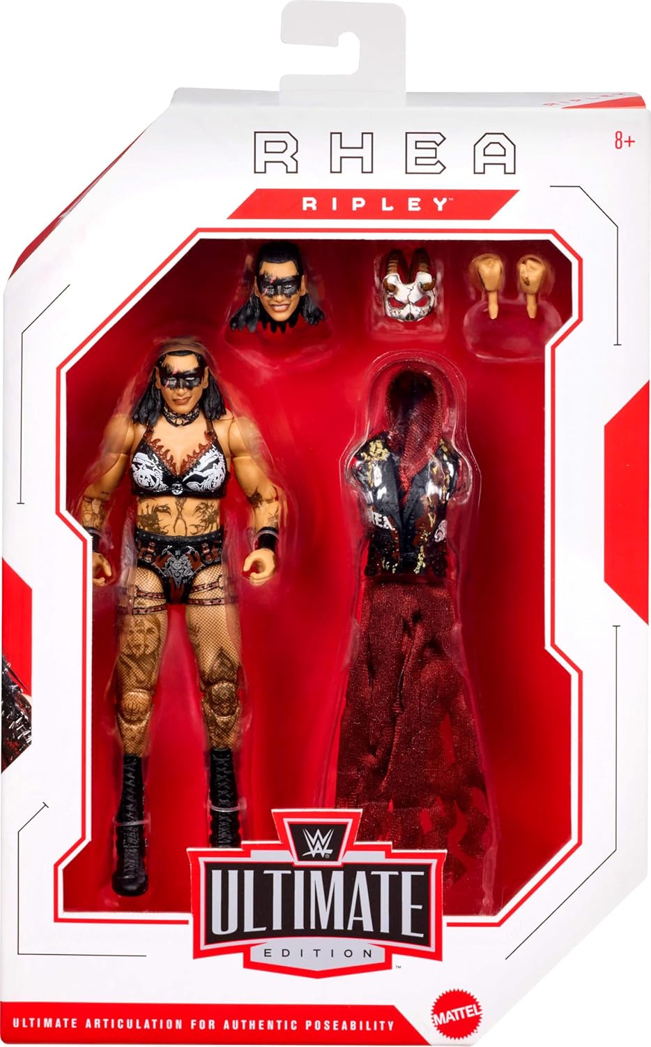 Mattel WWE Ultimate Edition Action Figure & Accessories Set, Rhea Ripley 6-inch Collectible with Swappable Heads & Hands, 30 Articulation Points, JHV96