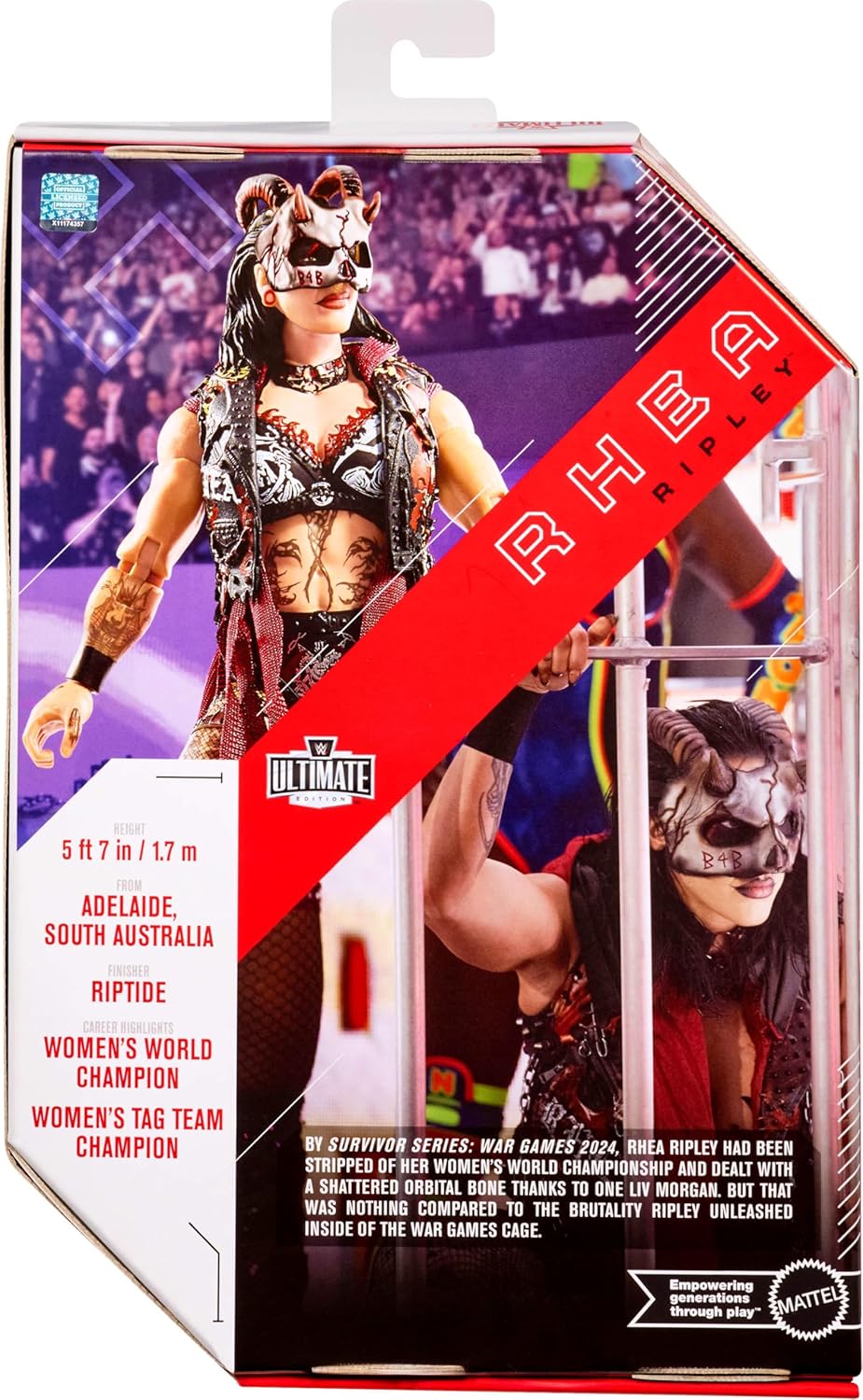 Mattel WWE Ultimate Edition Action Figure & Accessories Set, Rhea Ripley 6-inch Collectible with Swappable Heads & Hands, 30 Articulation Points, JHV96