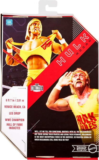 Mattel WWE Ultimate Edition Action Figure & Accessories Set, Hulk Hogan 6-inch Collectible with Swappable Heads & Hands, 30 Articulation Points, JHV95