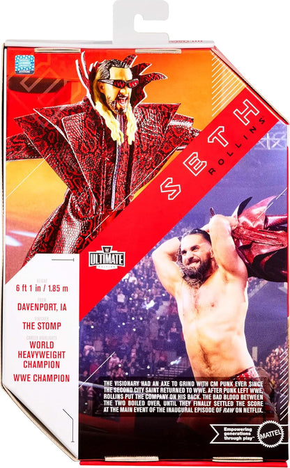Mattel WWE Ultimate Edition Action Figure & Accessories Set, Seth Rollins 6-inch Collectible with Swappable Heads & Hands, 30 Articulation Points, JHV94