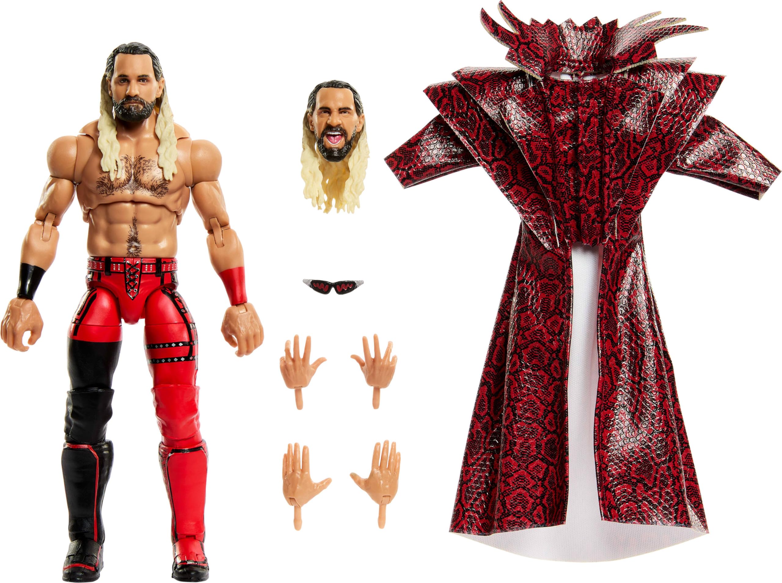 Mattel WWE Ultimate Edition Action Figure & Accessories Set, Seth Rollins 6-inch Collectible with Swappable Heads & Hands, 30 Articulation Points, JHV94