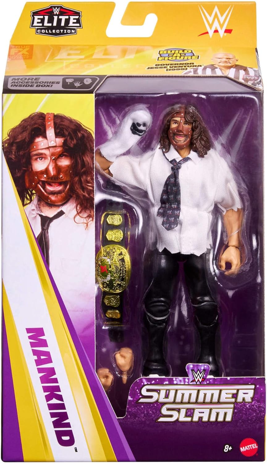 Mattel WWE Elite Collection Action Figure & Accessories, Premium Live Event Mankind Set, SummerSlam Series with Jesse “The Body” Ventura Build-A-Figure Parts, JHX81