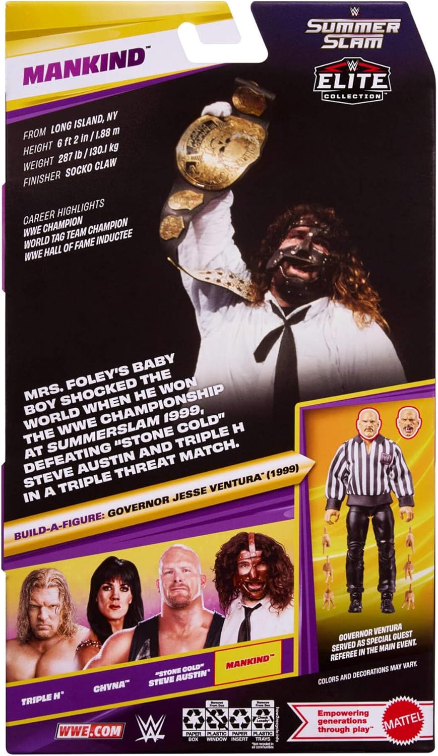 Mattel WWE Elite Collection Action Figure & Accessories, Premium Live Event Mankind Set, SummerSlam Series with Jesse “The Body” Ventura Build-A-Figure Parts, JHX81