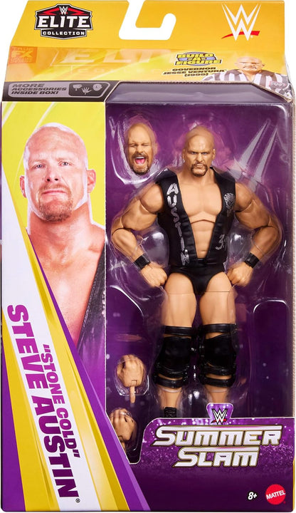 Mattel WWE Elite Collection Action Figure & Accessories, Premium Live Event “Stone Cold” Steve Austin Set, SummerSlam Series with Jesse “The Body” Ventura Build-A-Figure Parts, JHX79