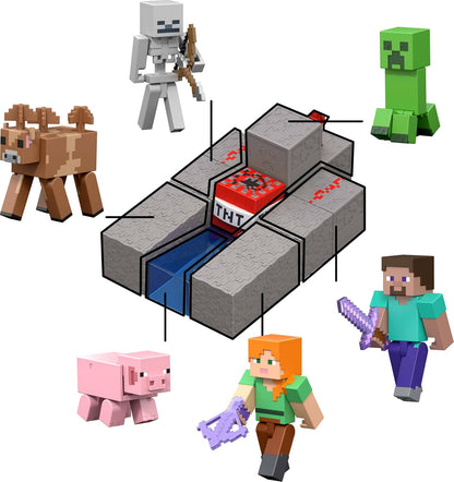 Mattel Minecraft - Creeper Pietra Rossa, set da collezione ispirato al videogioco con action figure del personaggio Creeper, accessorio e Pezzo da Costruzione Pietra Rossa incluso, 6+ anni, JJR92