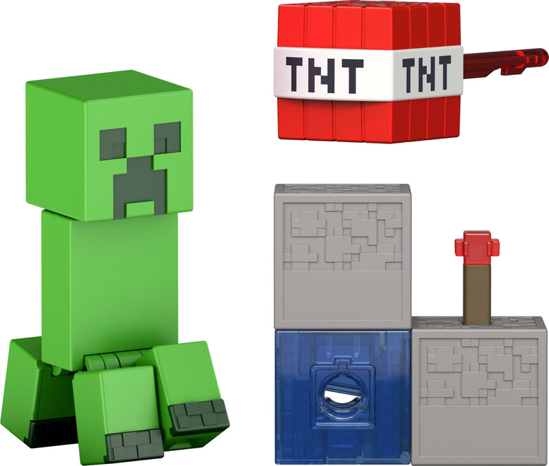 Mattel Minecraft - Creeper Pietra Rossa, set da collezione ispirato al videogioco con action figure del personaggio Creeper, accessorio e Pezzo da Costruzione Pietra Rossa incluso, 6+ anni, JJR92