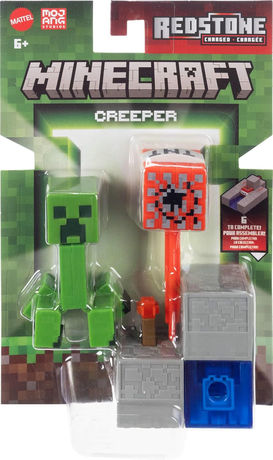 Mattel Minecraft - Creeper Pietra Rossa, set da collezione ispirato al videogioco con action figure del personaggio Creeper, accessorio e Pezzo da Costruzione Pietra Rossa incluso, 6+ anni, JJR92