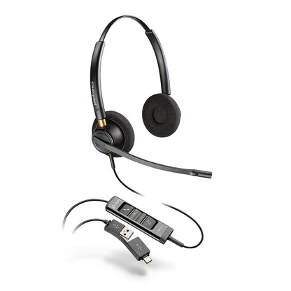 Plantronics Poly – EncorePro 525 USB-A and USB-C USB headset () – Acoustic Hearing Protection - Hold & Call Answer buttons- Dual ear