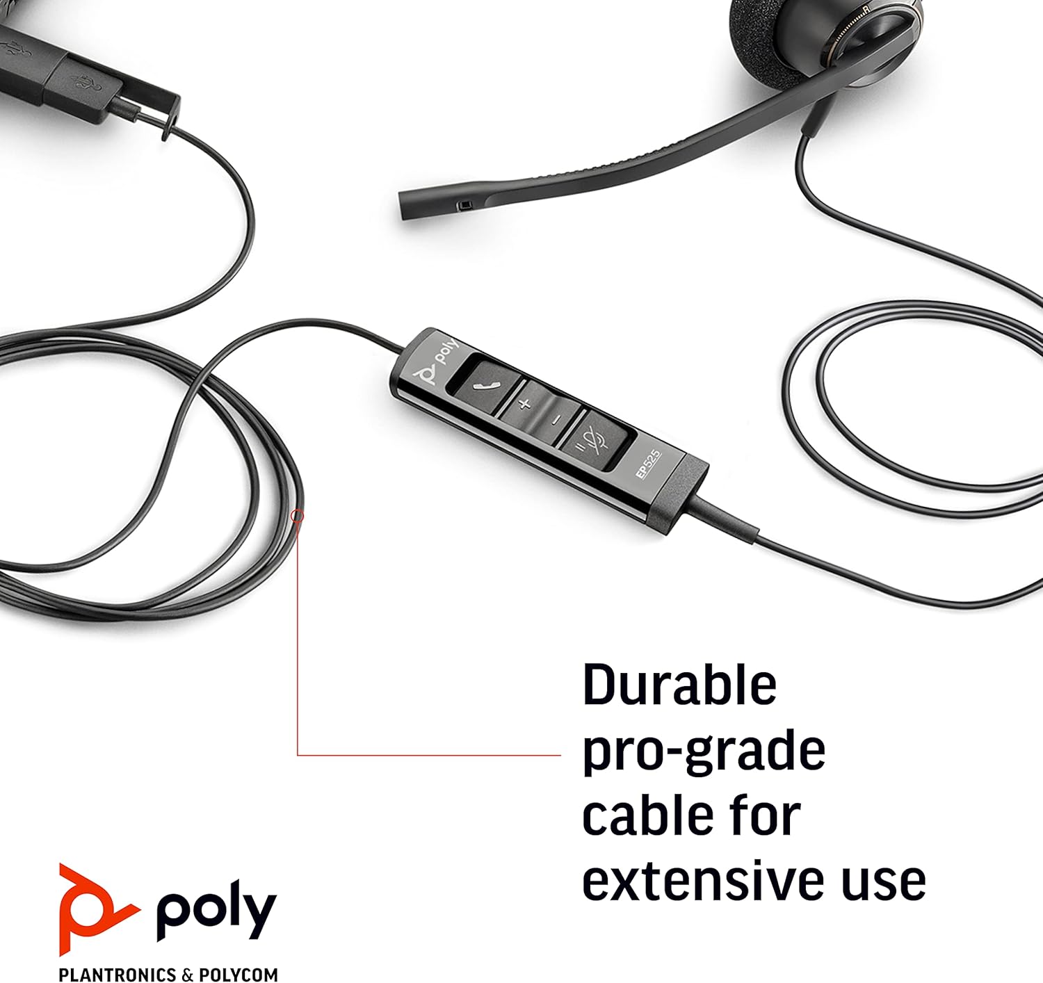 Plantronics Poly – EncorePro 525 USB-A and USB-C USB headset () – Acoustic Hearing Protection - Hold & Call Answer buttons- Dual ear