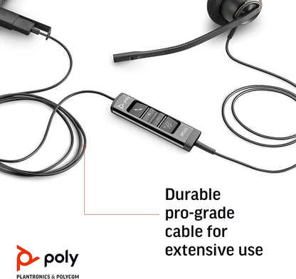 Plantronics Poly – EncorePro 525 USB-A and USB-C USB headset () – Acoustic Hearing Protection - Hold & Call Answer buttons- Dual ear