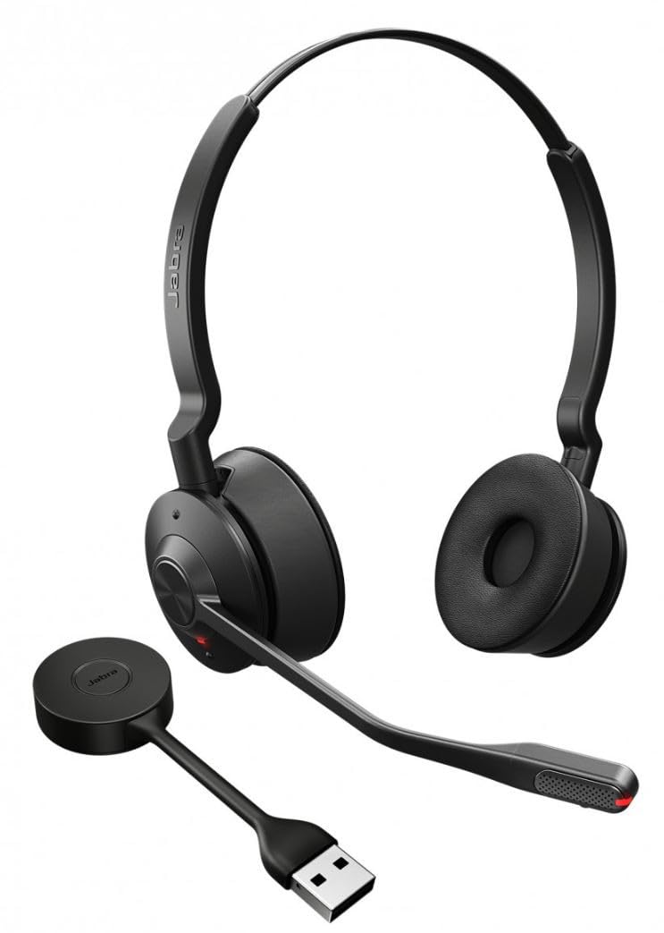 Jabra Engage 55 SE Stereo-Headset UC, Link 400a DECT-Adapter USB-A, 1,2 m USB-C-auf-USB-A-Kabel, Tragetasche, Garantie und Warnhinweise (Sicherheitsdatenblätter)