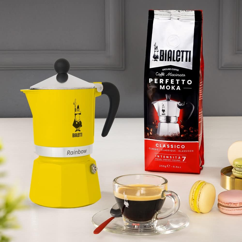 Bialetti Rainbow Caffettiera Colorata, Alluminio, Giallo, 3 Tazze