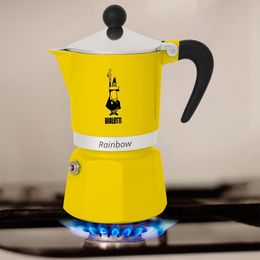 Bialetti Rainbow Caffettiera Colorata, Alluminio, Giallo, 3 Tazze
