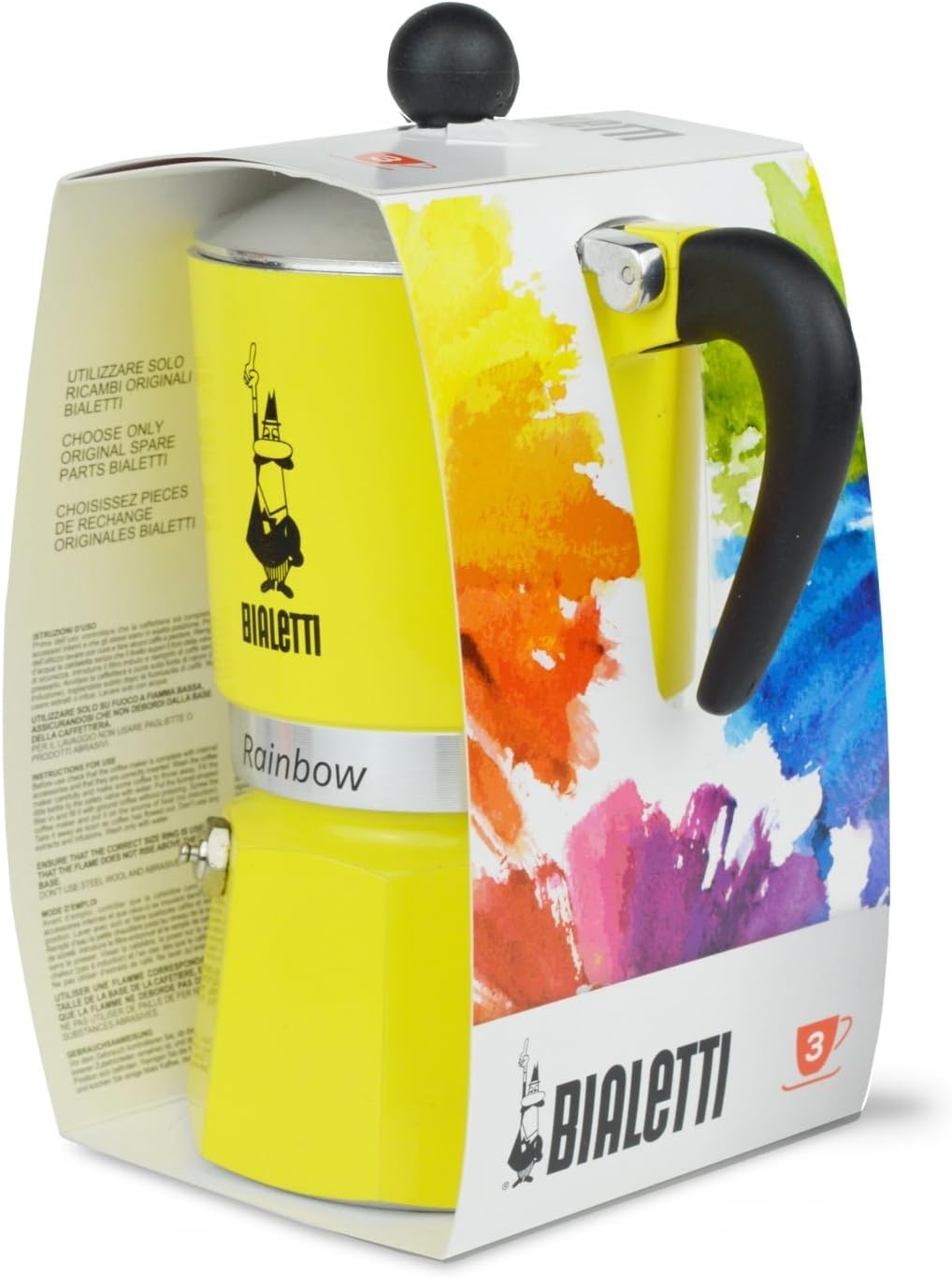 Bialetti Rainbow Caffettiera Colorata, Alluminio, Giallo, 3 Tazze