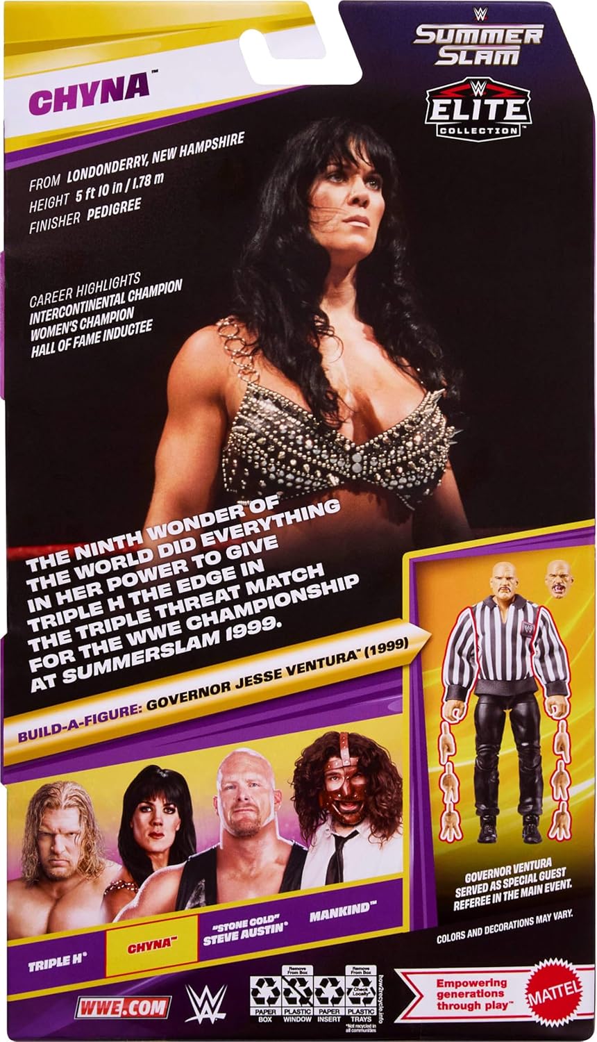 Mattel WWE Elite Collection Action Figure & Accessories, Premium Live Event Chyna Set, SummerSlam Series with Jesse “The Body” Ventura Build-A-Figure Parts