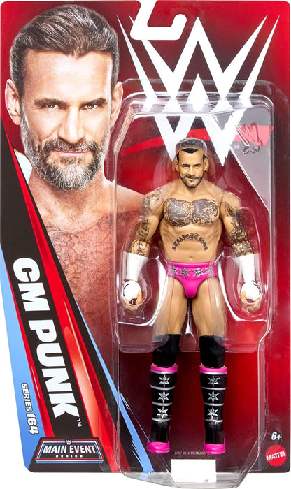 Mattel WWE CM Punk Action Figure, Main Event Series #164, 6-inch Collectible Superstar with 14 Articulation Points & Life-Like Look, JHJ07