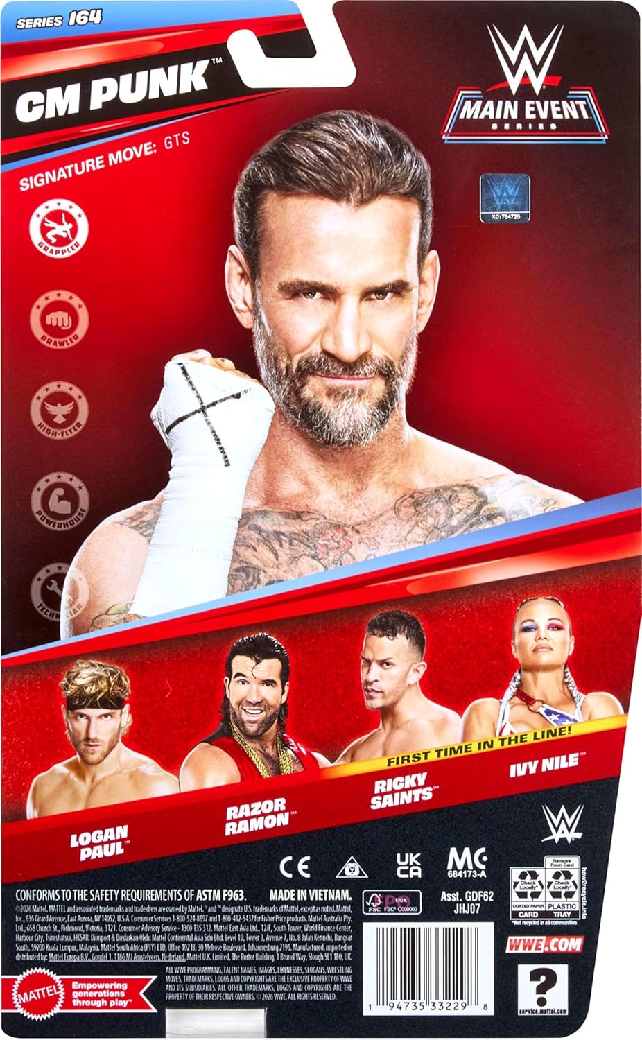 Mattel WWE CM Punk Action Figure, Main Event Series #164, 6-inch Collectible Superstar with 14 Articulation Points & Life-Like Look, JHJ07