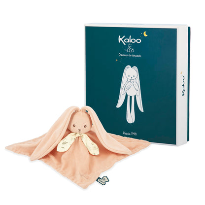 Kaloo - Lapinoo - Knuffeldier Konijn Perzik - Baby Pluche - Vierkant 30 x 30 cm - Bi-Materiaal Viscose en Zeer Zacht Corduroy - Geschenkdoos - Vanaf de geboorte, K218017