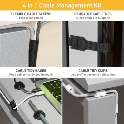 D-Line Cable Tidy Kit, 4-in-1 Cable Management Set, Desk, TV, Gaming Setup Wire Organiser - Includes: 2X Cable Sleeves (1m), 5X Cable Clips, 3X Reusable Cable Ties, 5X Cable Bases