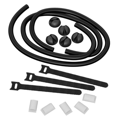 D-Line Cable Tidy Kit, 4-in-1 Cable Management Set, Desk, TV, Gaming Setup Wire Organiser - Includes: 2X Cable Sleeves (1m), 5X Cable Clips, 3X Reusable Cable Ties, 5X Cable Bases