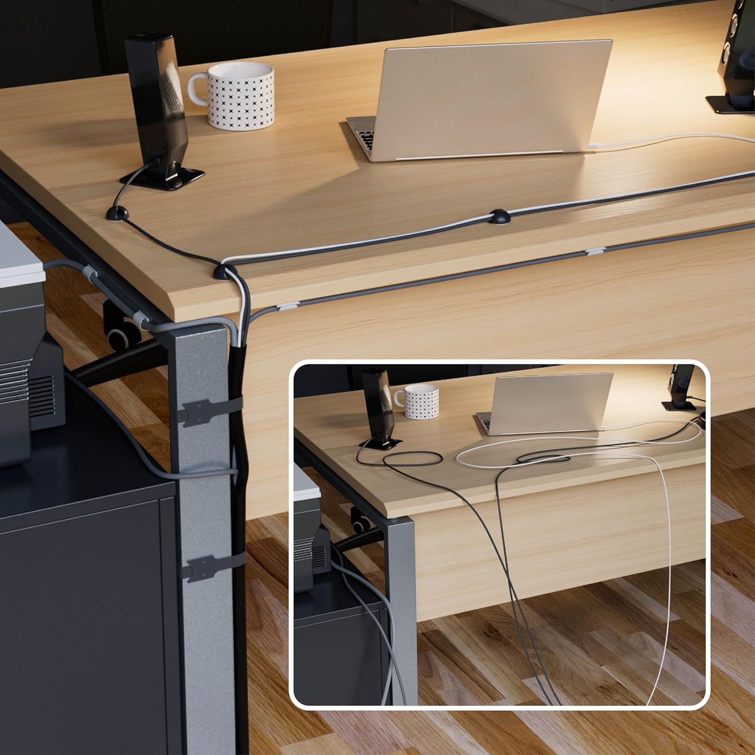 D-Line Cable Tidy Kit, 4-in-1 Cable Management Set, Desk, TV, Gaming Setup Wire Organiser - Includes: 2X Cable Sleeves (1m), 5X Cable Clips, 3X Reusable Cable Ties, 5X Cable Bases