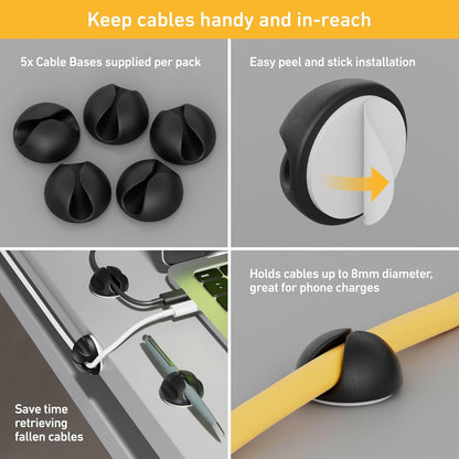 D-Line Cable Tidy Kit, 4-in-1 Cable Management Set, Desk, TV, Gaming Setup Wire Organiser - Includes: 2X Cable Sleeves (1m), 5X Cable Clips, 3X Reusable Cable Ties, 5X Cable Bases