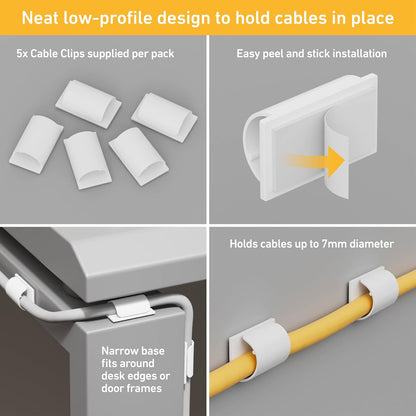 D-Line Cable Tidy Kit, 4-in-1 Cable Management Set, Desk, TV, Gaming Setup Wire Organiser - Includes: 2X Cable Sleeves (1m), 5X Cable Clips, 3X Reusable Cable Ties, 5X Cable Bases