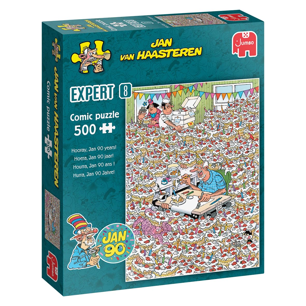 Jan van Haasteren Expert 8 – Hoera, Jan 90 Jaar! – 500 Delige Legpuzzel voor Volwassenen – Grote 500-delige Puzzel – 100% Gerecycled Karton – Grappige Breinbreker voor Verjaardag & Kerst – 49 x 35 cm