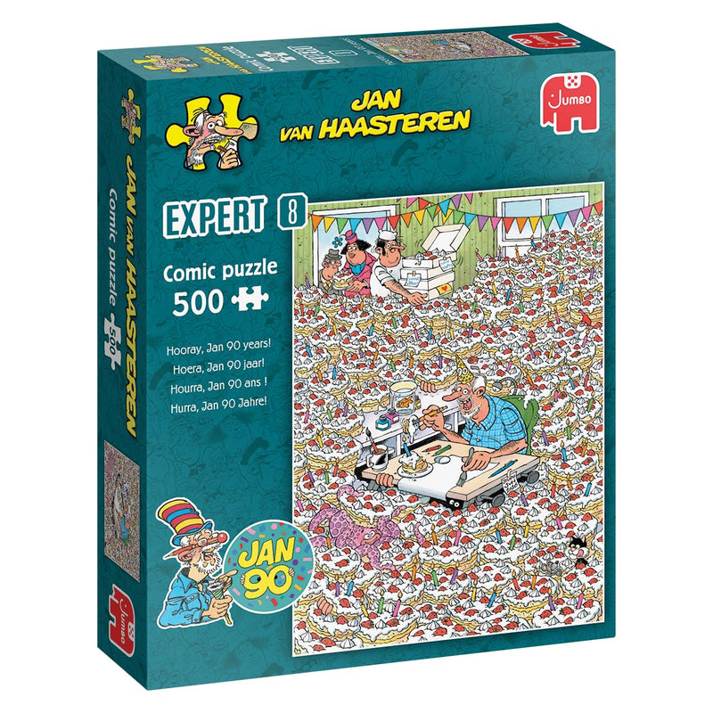 Jan van Haasteren Expert 8 – Hoera, Jan 90 Jaar! – 500 Delige Legpuzzel voor Volwassenen – Grote 500-delige Puzzel – 100% Gerecycled Karton – Grappige Breinbreker voor Verjaardag & Kerst – 49 x 35 cm