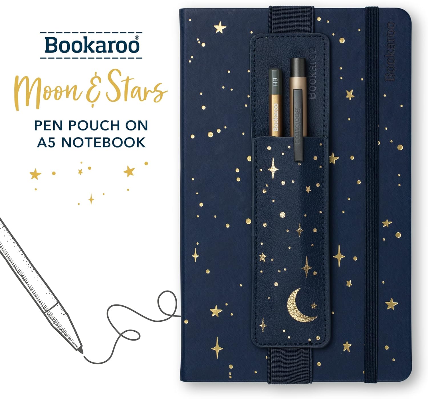 IF Bookaroo Pen Pouch - Moon & Stars, Dark Blue/Gold