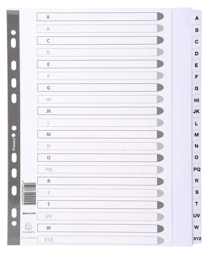 Exacompta - Ref MWDA-ZZ-EW - Mylar Printed Indices - For Use With A4+ Documents, Pre-Punched, 160gsm White Card with Reinforced Plastic Tabs, FSC-Certified - 20-Part Dividers (A-Z) A4+ 20 Part (A-Z)