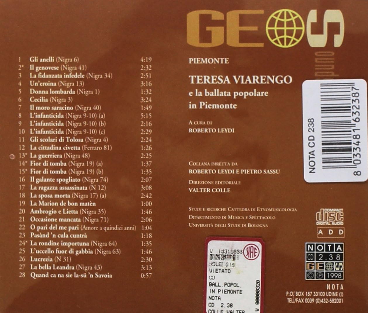Teresa Viarengo: La Ballata Popolare In Piemonte